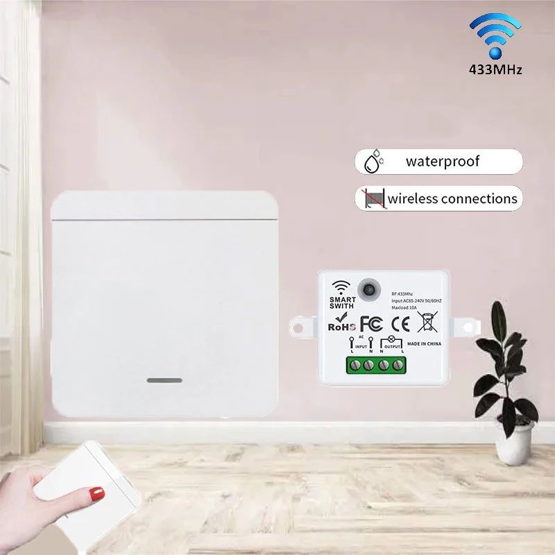 Bộ thu RF433, Nút điều khiển từ xa mini 433Mhz, Công tắc phát tường 1/2/3Gang, Đèn LED, Quạt, Thông 