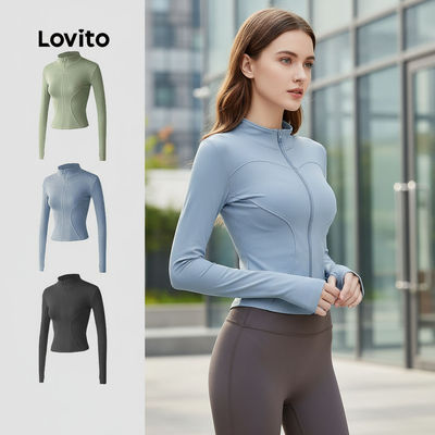 Lovito Phong cách thường ngày Áo Khoác Thể Thao Nữ Da Elastane 4 Hướng Dễ Thương Khóa Chốt Fit Sấy Nhanh Tập Gym Yoga LNA124047