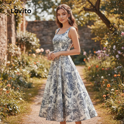 Lovito Kỳ nghỉ Đầm Nữ Duyên Dáng Mềm Mại Tay Trơn Xuân Hè L137LD284