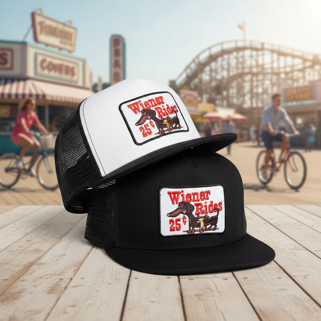 Mũ lưỡi trai lưới điều chỉnh thêu hình 25 Cent cho nam nữ WIENER RIDES, phù hợp cho mùa xuân, mùa hè
