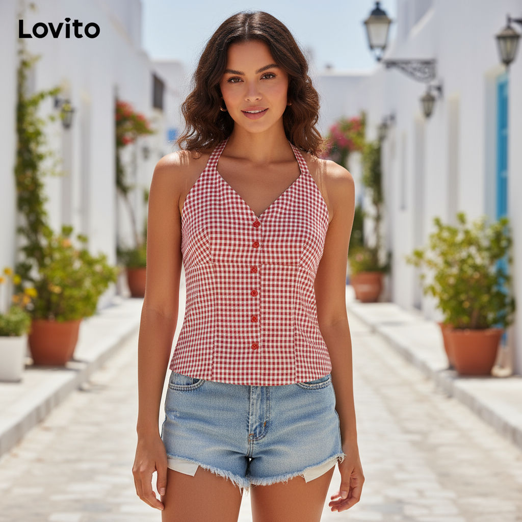 Lovito Áo Sát Nách Họa Tiết Kẻ Sọc Phong Cách Giáng Sinh L85ad203 (nhiều Màu)