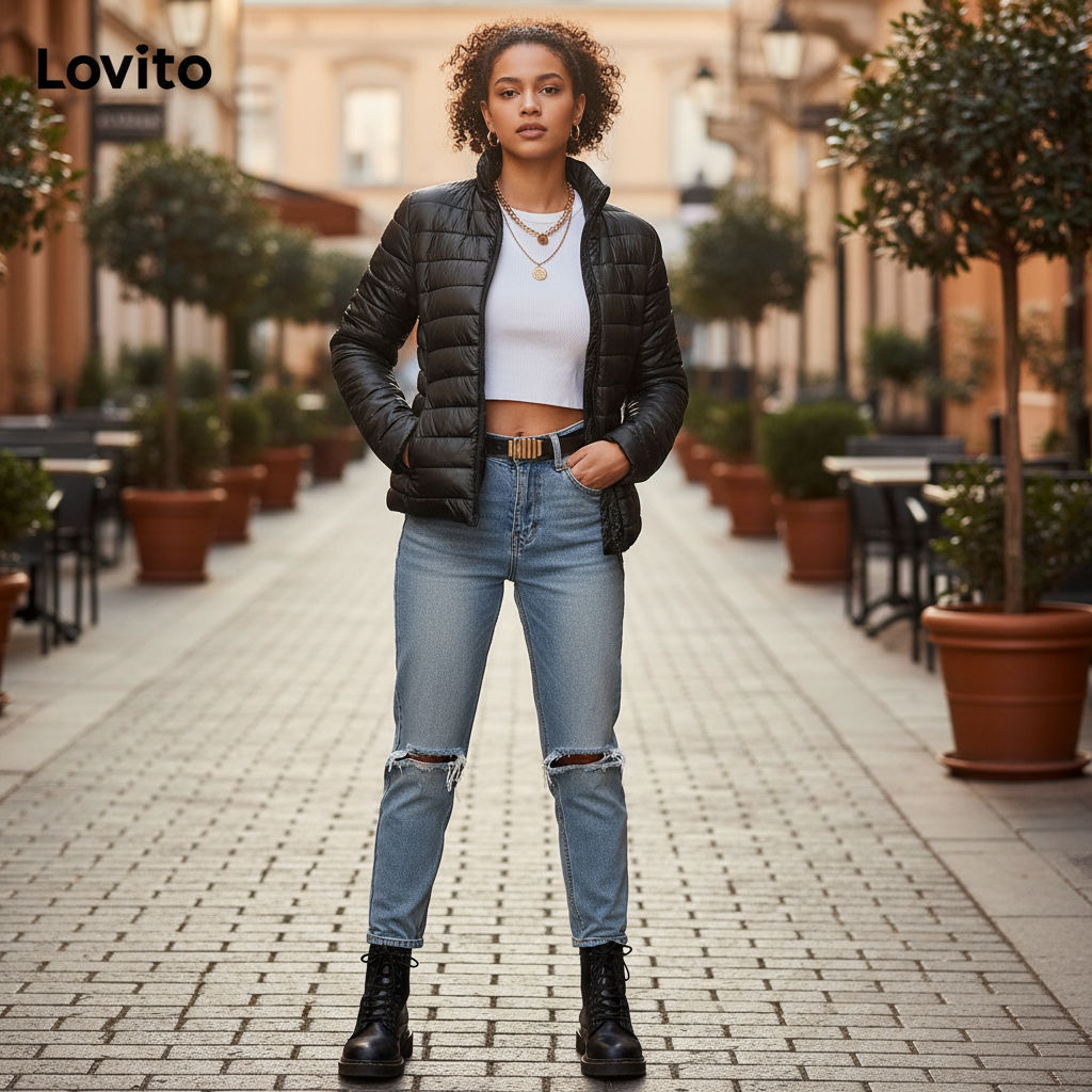 Lovito Áo Khoác Túi Trơn Đơn Giản Nữ LNL99575