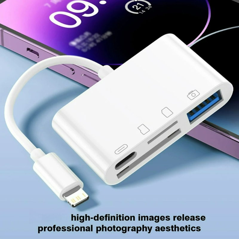 Đầu đọc thẻ SD/TF 4-trong-1 OTG sạc Lightning cho iPhone 14 13 12 Pro Max, iPad iOS