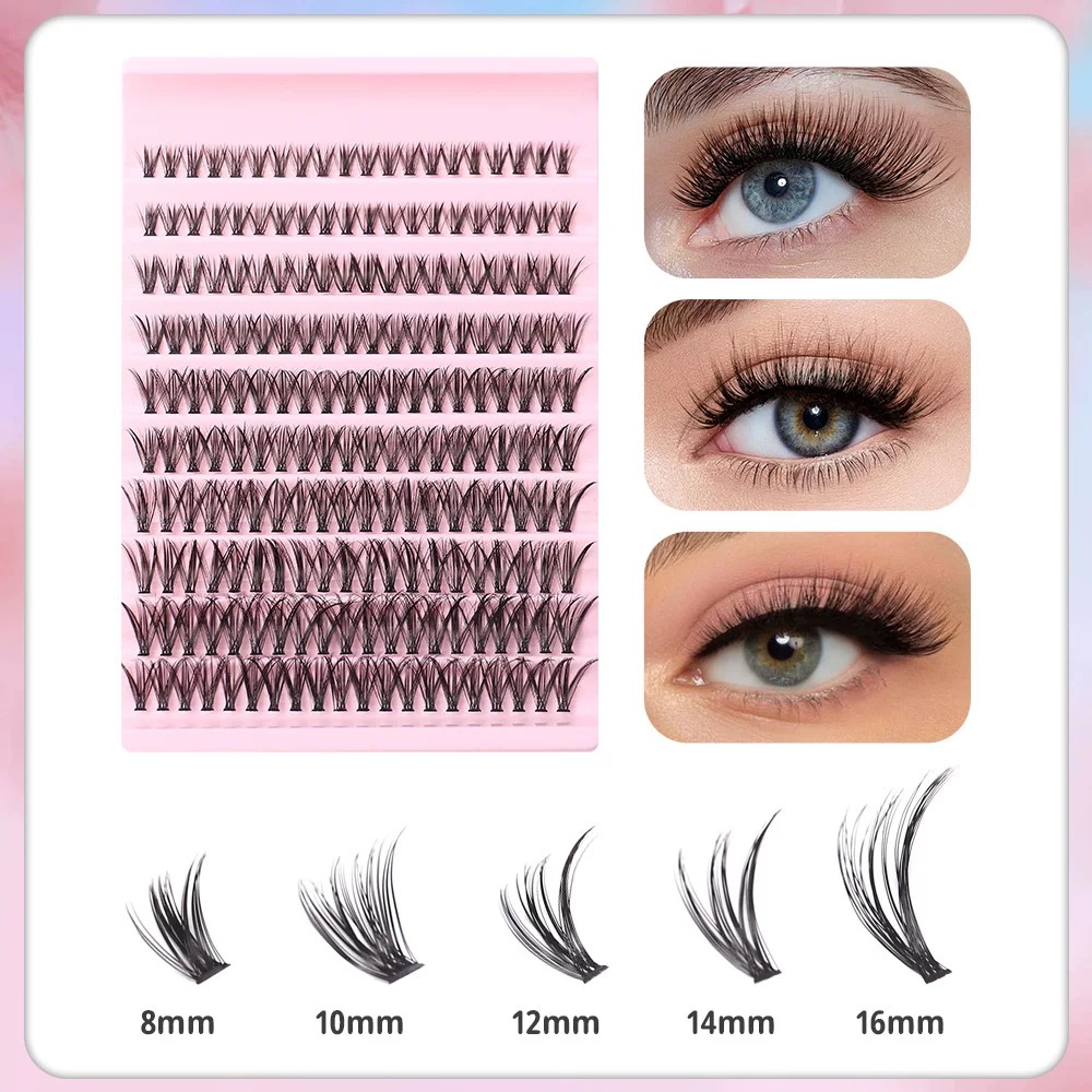 Bộ 30D Cụm Mi Giả 8-16mm, 200 Cụm Mi Cụm Tự Dính, Cong C&D, Nối Mi Tự Nhiên, DIY Wispy Eyelash Exten