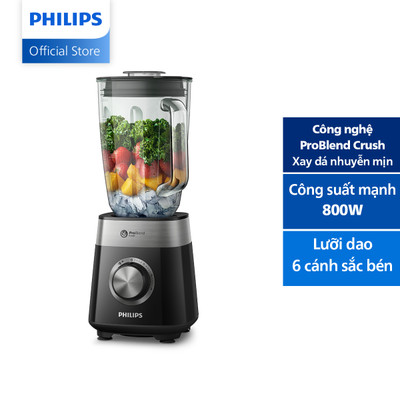 Máy Xay Sinh Tố Philips HR2228/90|800W| lưỡi dao 6 cánh |Cối thủy tinh-Hàng Chính Hãng