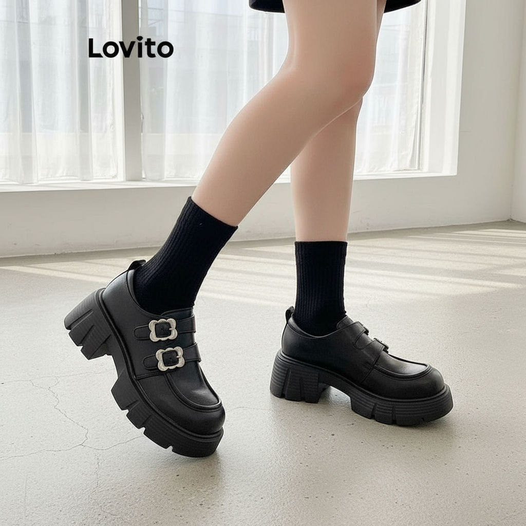 Lovito Giày Mary Jane nữ kiểu Anh, đế dày, quai đôi, phong cách cổ điển ngọt ngào LFA58274