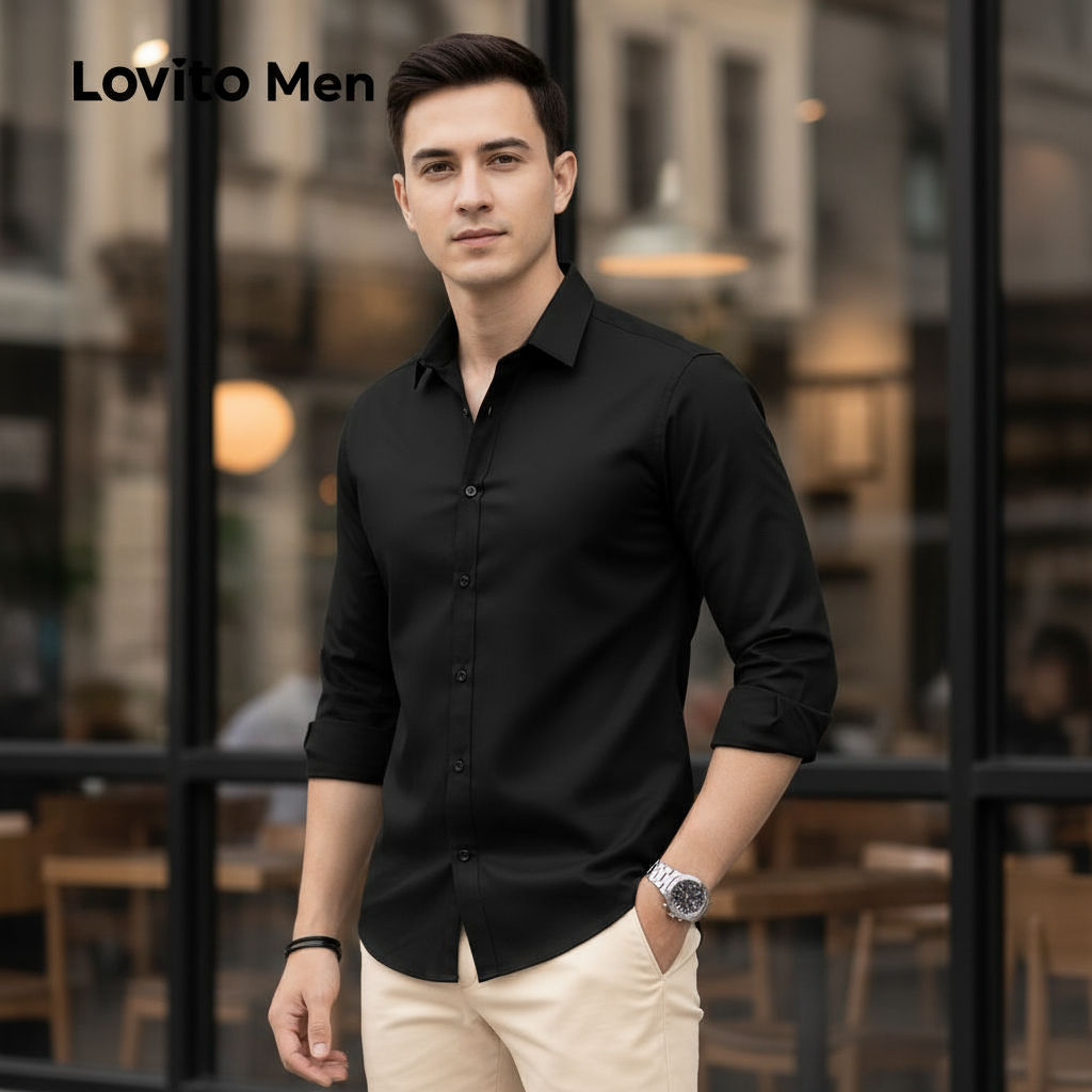 Lovito Áo sơ mi nam cài nút lịch sự phù hợp mọi mùa LNE114085