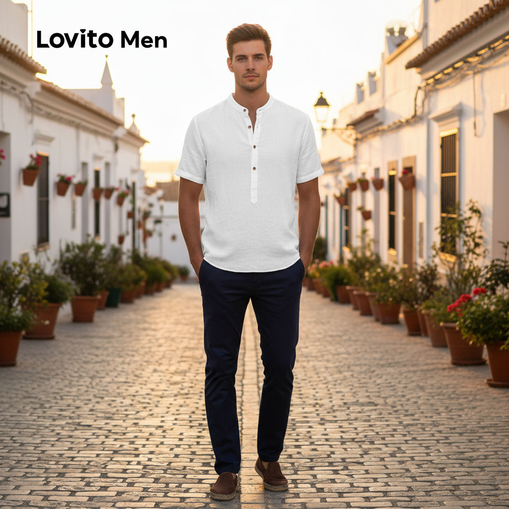 Lovito Áo sơ mi trắng nam cài cúc mùa xuân hè LNE110033