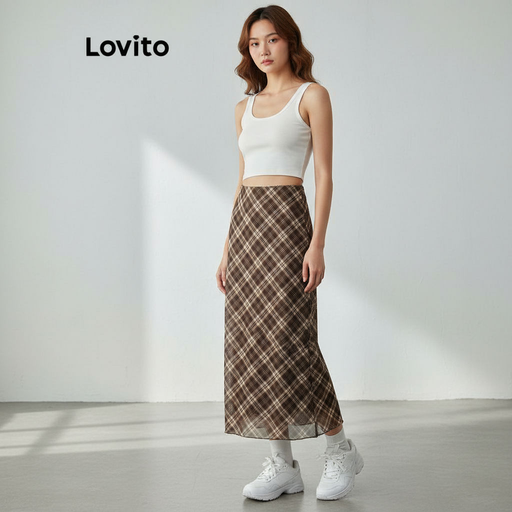 Lovito Váy Nữ Phong Cách Preppy, Thiết Kế Hai Lớp Kẻ Sọc, L58AD073 (Nhiều Màu)