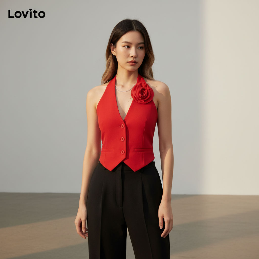 Lovito Áo Ba Lỗ Đơn Giản Nữ Lễ Giáng Sinh Áo Ba Lỗ Giả Trơn L104ED969