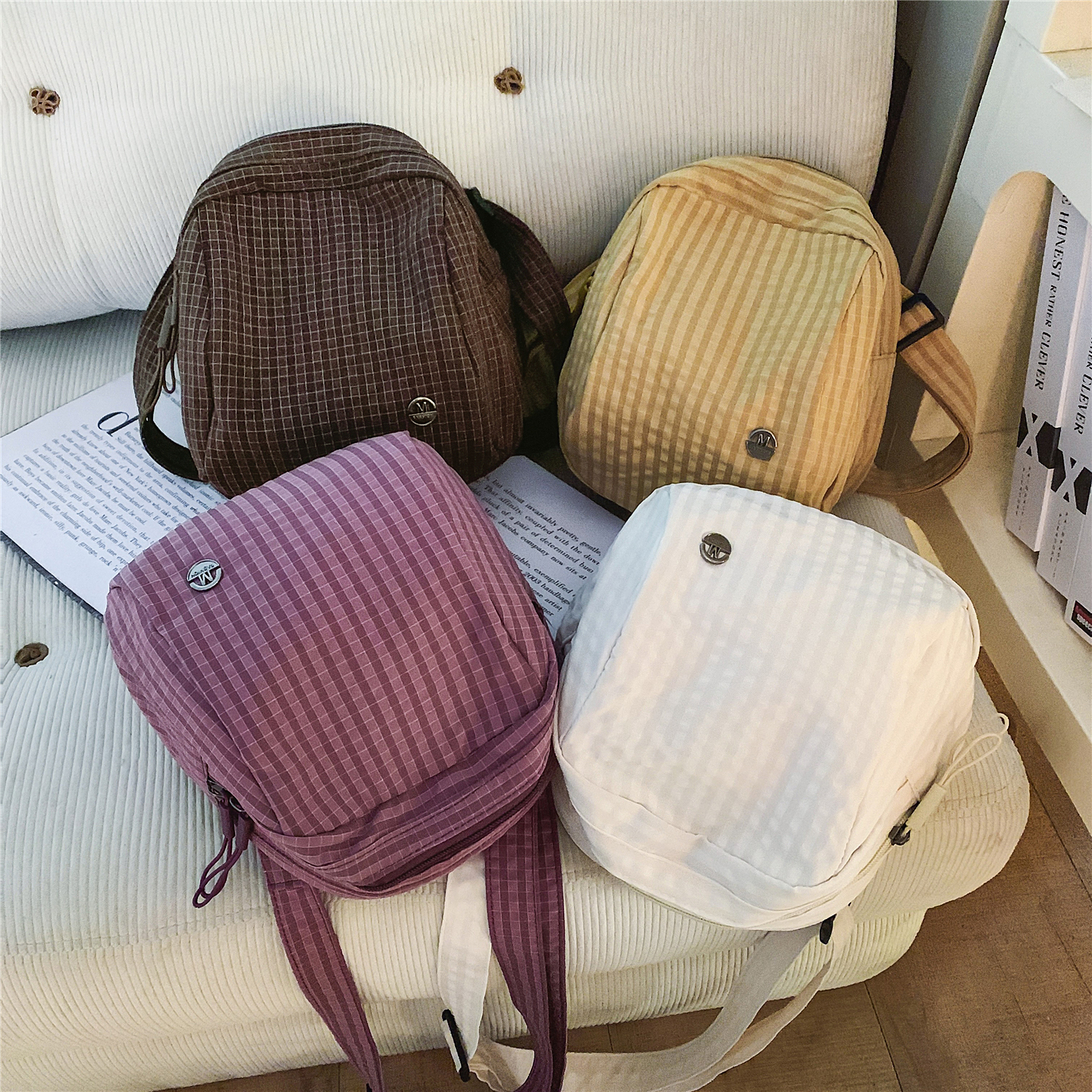 Túi đeo chéo có dây kéo rộng rãi họa tiết lưới màu nâu dành cho nữ Phong cách giản dị đi lại hàng ngày & đi chơi