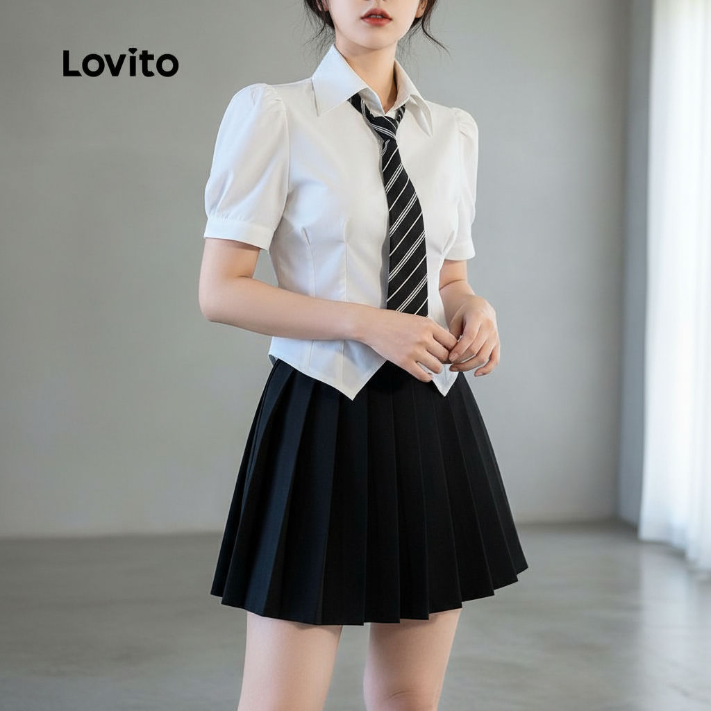 Lovito Áo sơ mi nữ tay phồng kiểu dáng thanh lịch L52AD035 (Trắng)