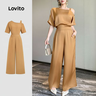 Lovito Dây vai thanh lịch Bộ áo liền quần nữ màu nâu LBL25107