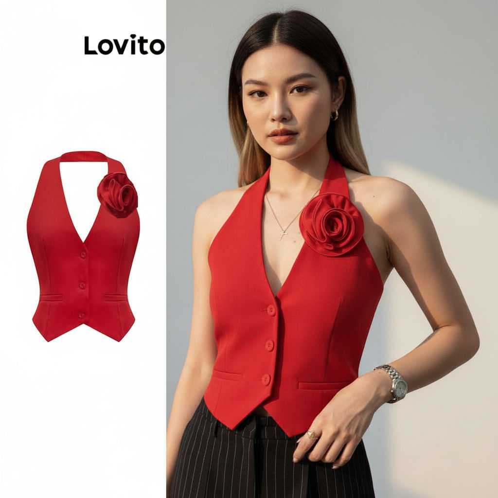 Lovito Áo Ba Lỗ Đơn Giản Nữ Lễ Giáng Sinh Áo Ba Lỗ Giả Trơn L104ED969