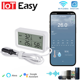 Cho Tuya Wifi Nhiệt Độ Và Độ Ẩm Đồng Hồ Đo Cảm Biến LCD Kỹ Thuật Số Làm Việc Tiện Lợi WithTuya Cuộc Sống Thông Minh Google Assistant, Với Đầu Dò Bên Ngoài