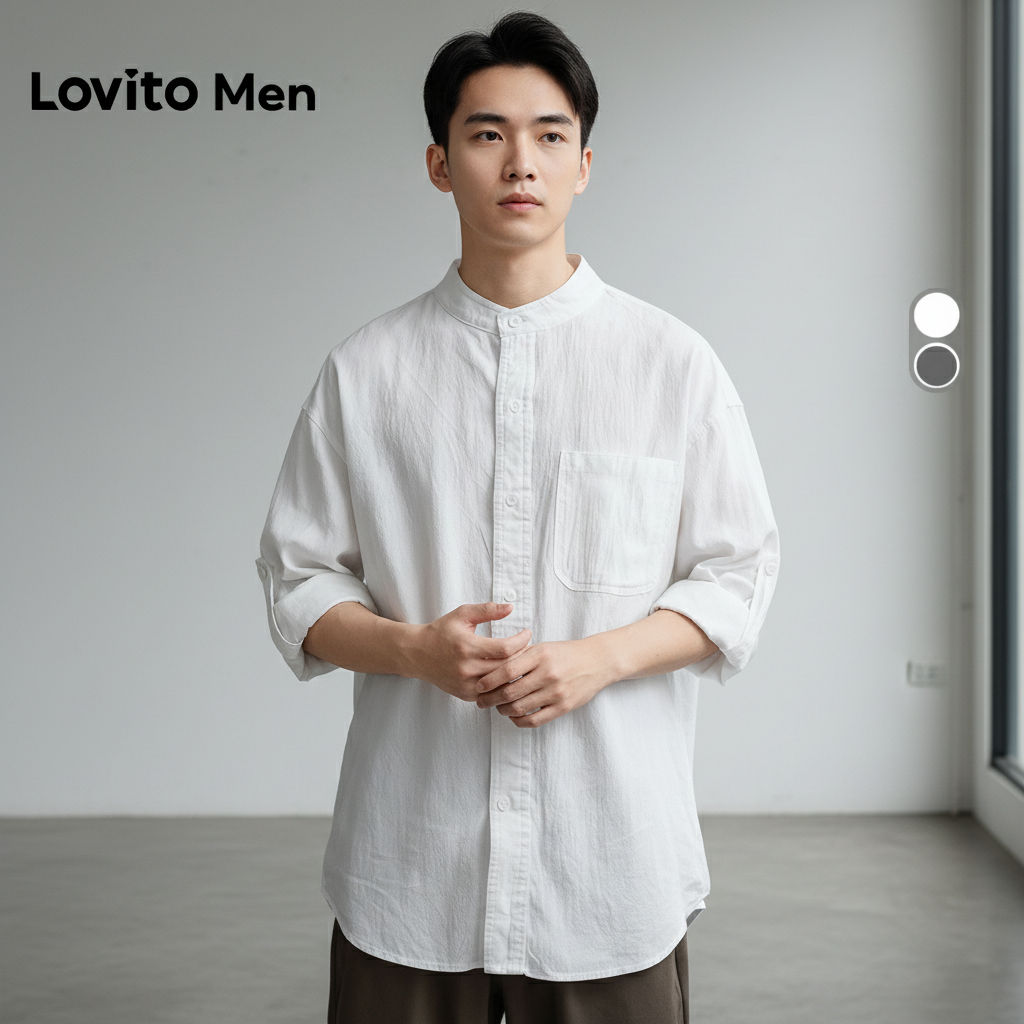 Lovito Áo sơ mi nam trắng đa mùa nút cài đơn giản LNE127032