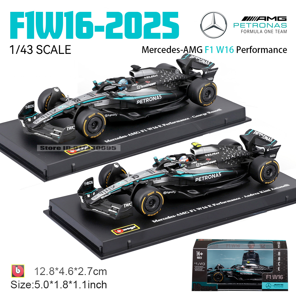 Bburago Mercedes AMG F1 W16 2025 Diecast Car Model Tỉ Lệ 1 / 43 Với George Russell 63 Racing Sưu Tập