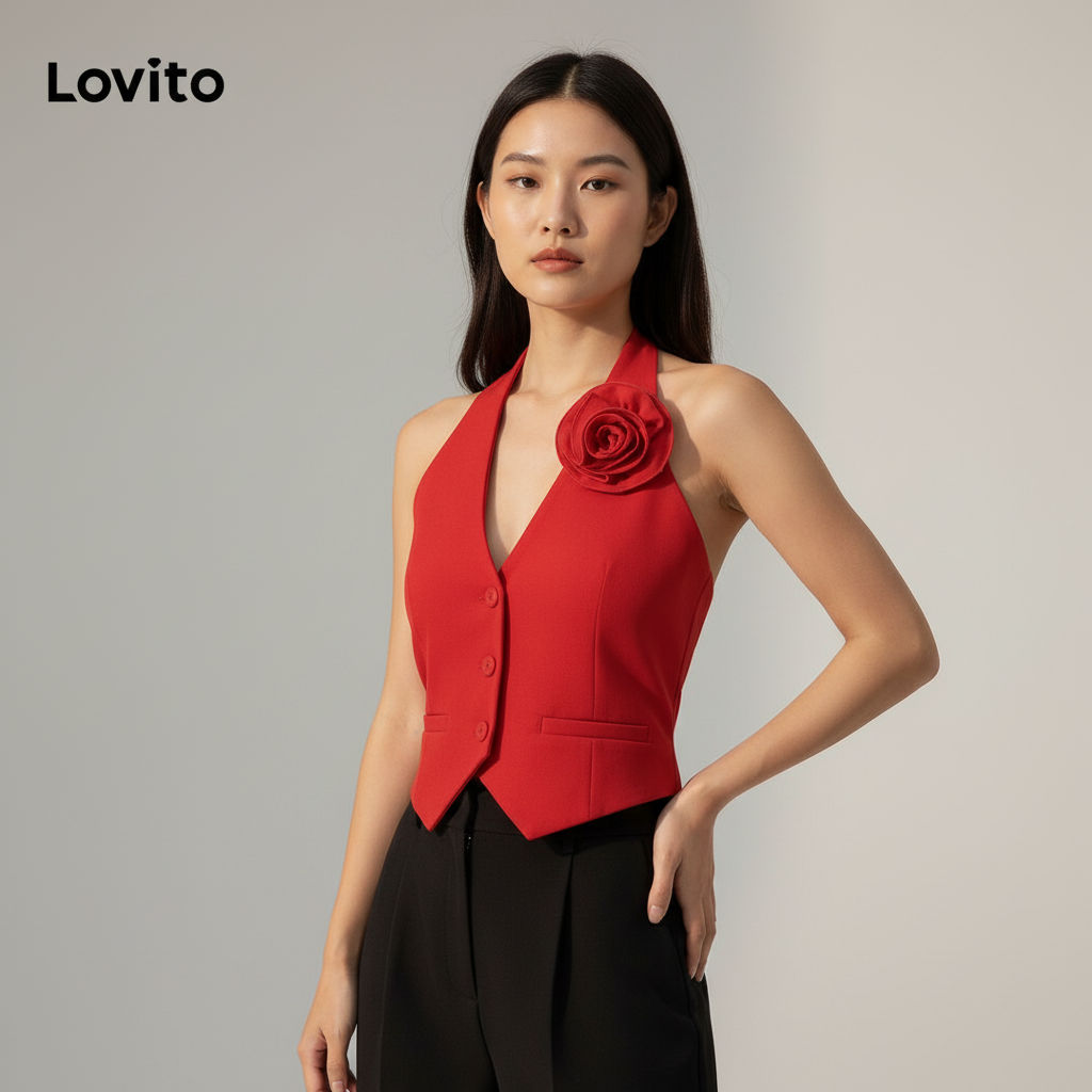 Lovito Áo Ba Lỗ Đơn Giản Nữ Lễ Giáng Sinh Áo Ba Lỗ Giả Trơn L104ED969