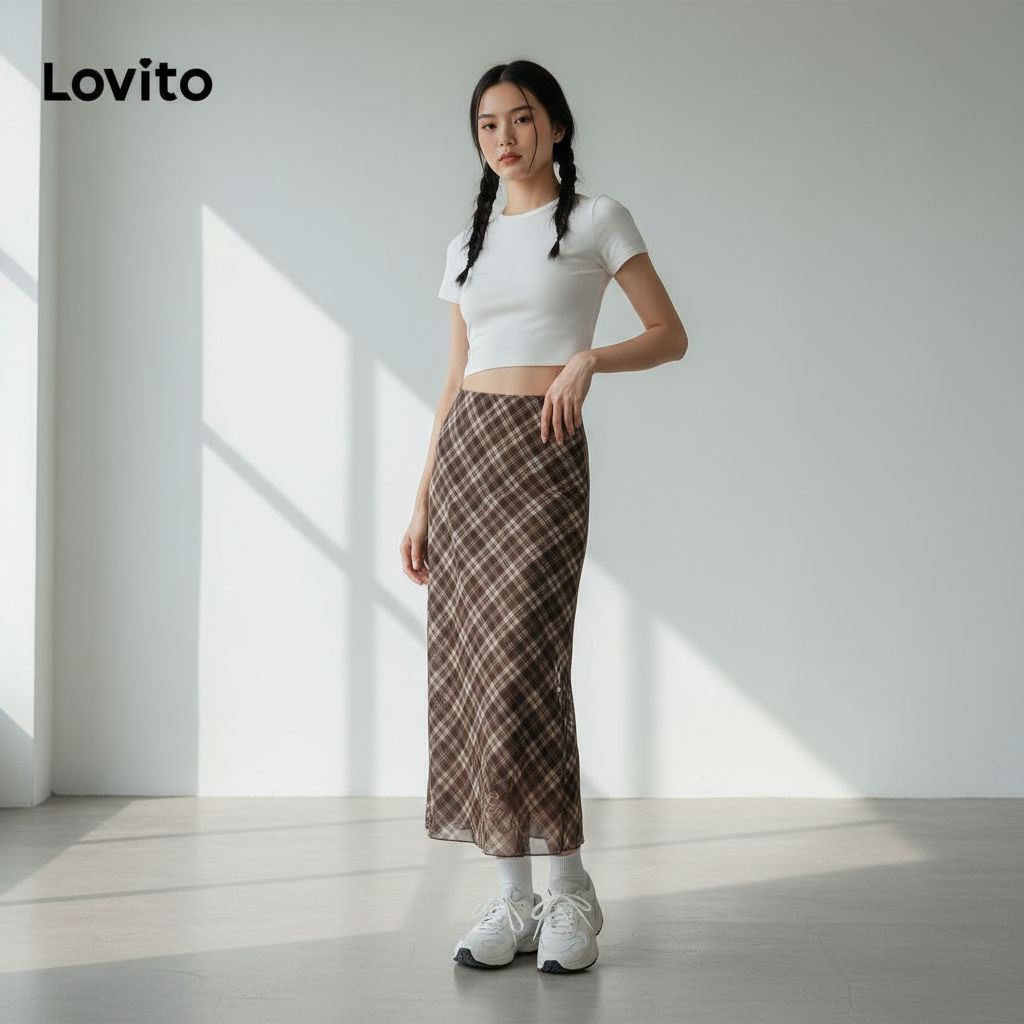 Lovito Váy Nữ Phong Cách Preppy, Thiết Kế Hai Lớp Kẻ Sọc, L58AD073 (Nhiều Màu)