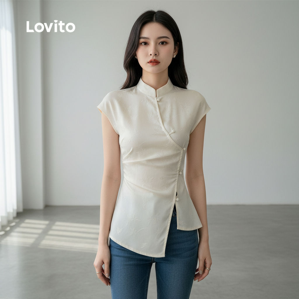 Lovito Áo Sơ Mi Nữ Trắng Thanh Lịch Có Khóa Kéo LK2LD342