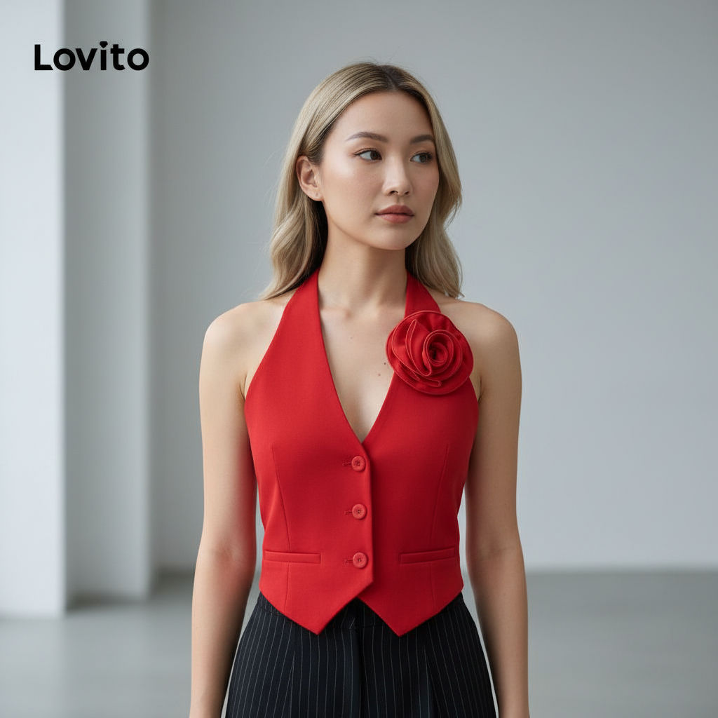 Lovito Áo Ba Lỗ Đơn Giản Nữ Lễ Giáng Sinh Áo Ba Lỗ Giả Trơn L104ED969