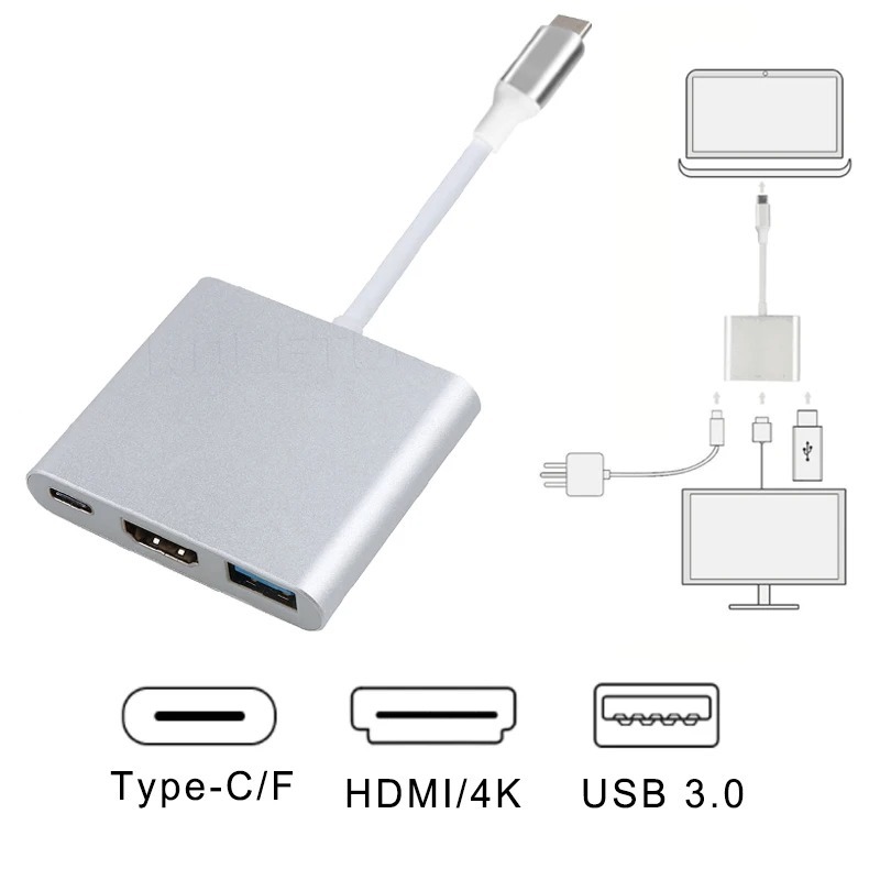 Bộ chuyển đổi USB-C 3 trong 1 4K HDMI tương thích PD OTG cho MacBook OFFICE