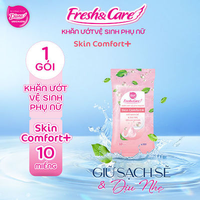 Khăn Ướt Fresh & Care Vệ Sinh Phụ Nữ Skin Comfort+/ Cool Fresh+ 10 miếng/gói
