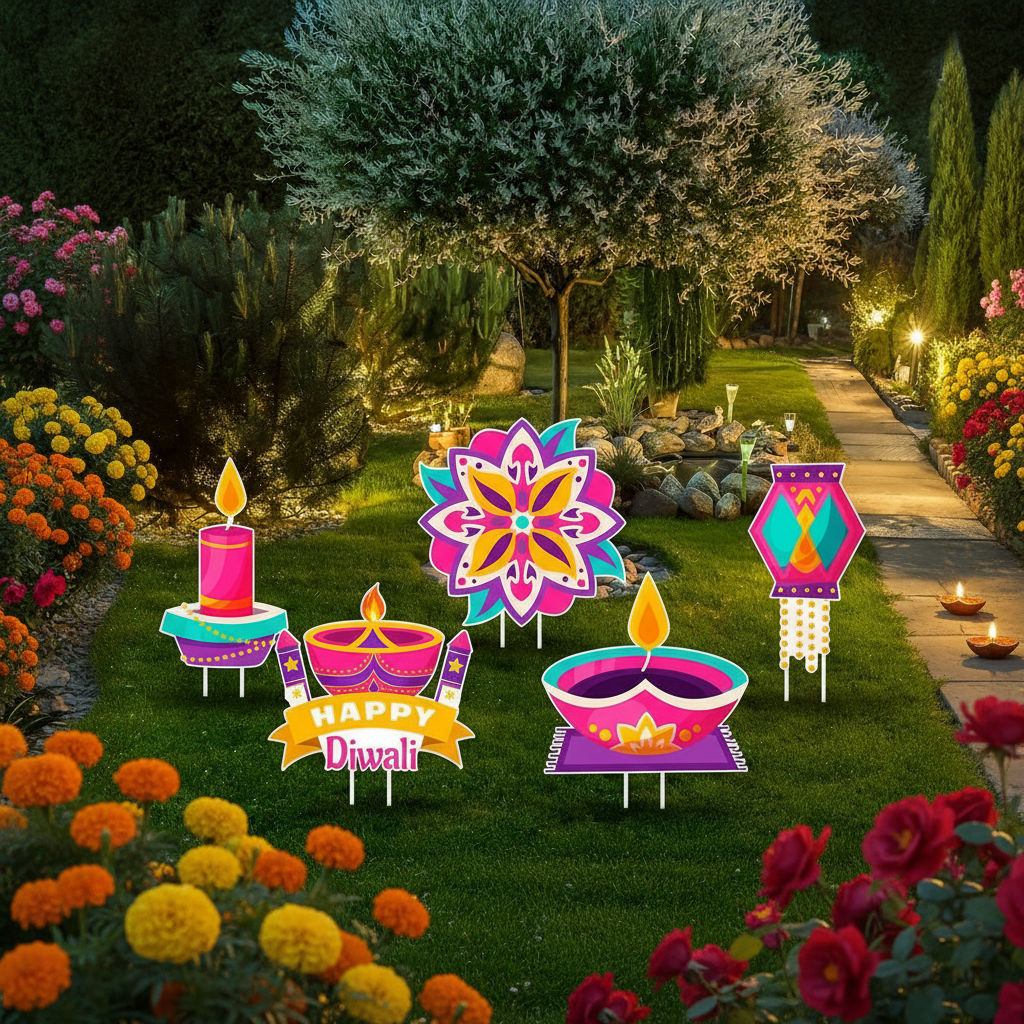 Trang trí ngoài trời Diwali - Biển hiệu sân vườn đầy màu sắc cho lễ hội ánh sáng