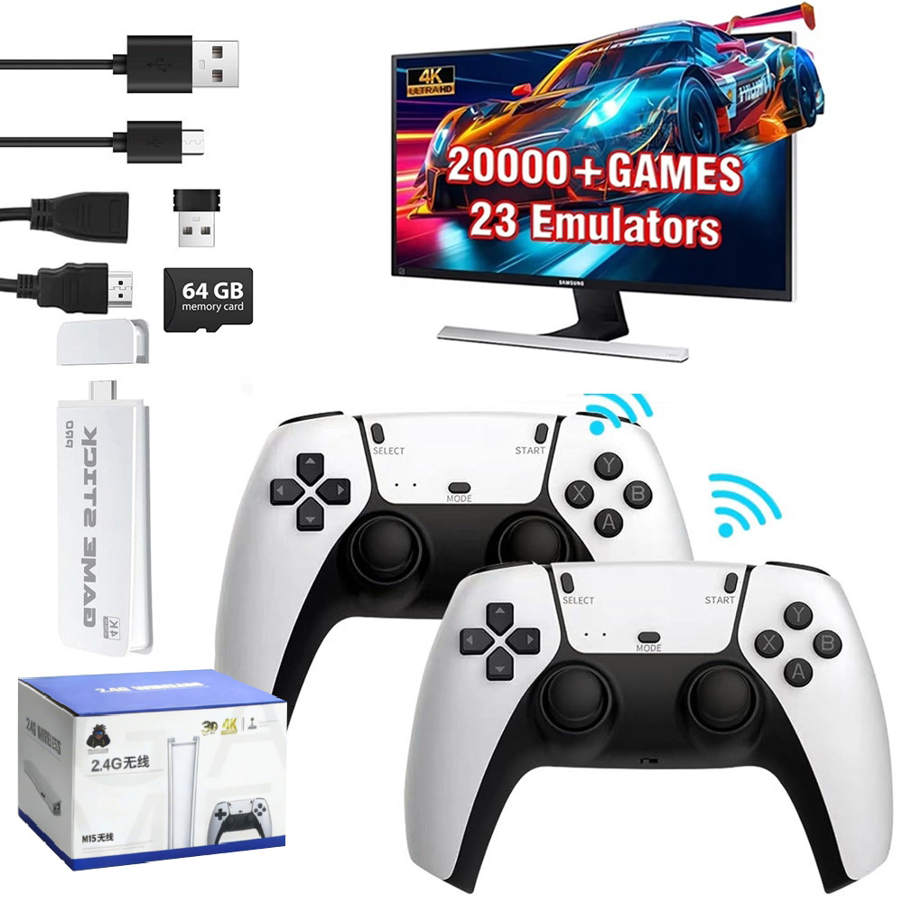 Máy Chơi Game Cầm Tay 4K M15, Gắn TV, 128GB, 40000 Game Retro, Kèm Tay Cầm Không Dây