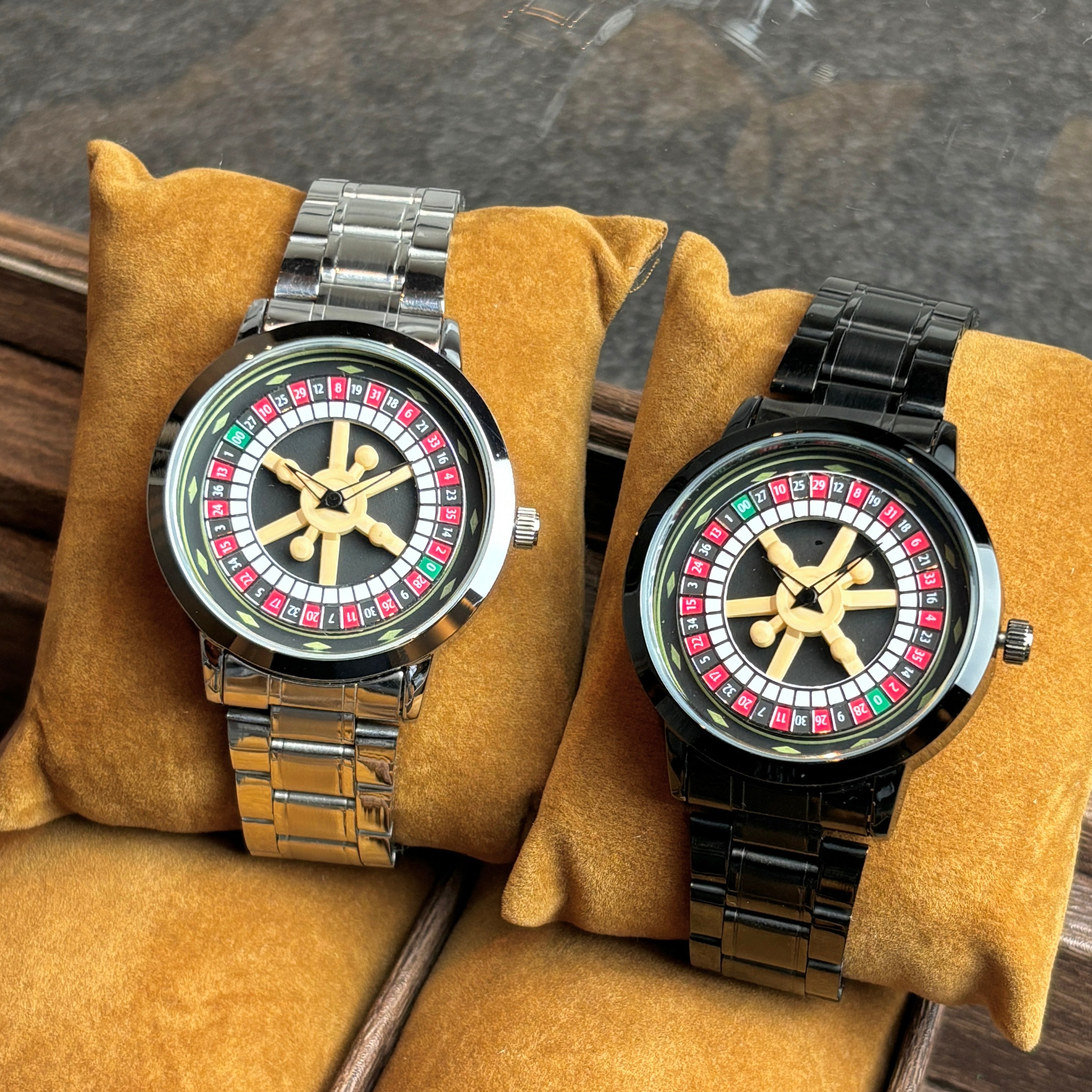 Sáng Tạo Nam Roulette Đồng Hồ Casino Bàn Xoay Mặt Số Thép Không Gỉ Thạch Anh Đồng Hồ Đeo Tay Punk Đả