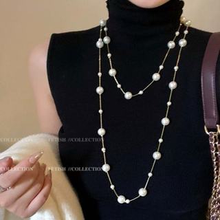 Vòng cổ ngọc trai hai lớp dài Thiết kế kiểu Pháp Lớp ánh sao cho nữ