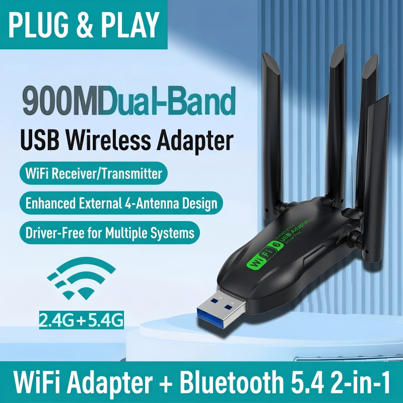 Bộ chuyển đổi USB WiFi 6 AX900 Bluetooth 5.4 hai băng tần 2.4G 5G anten WiFi 6 USB nhận mạng không c