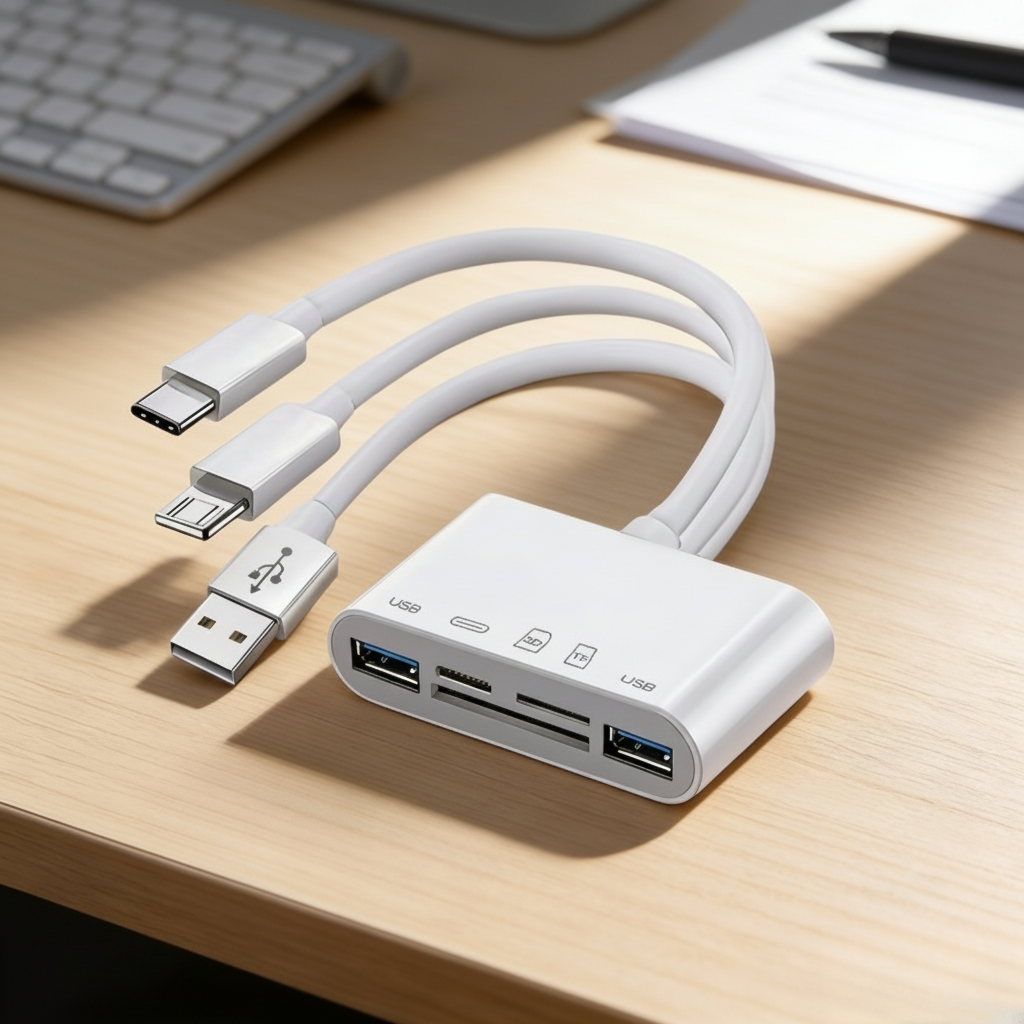 Đầu đọc thẻ TF SD đa năng 5 trong 1 USB 2.0 Hub Lightning Type C cho iPhone iPad MacBook Laptop