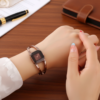  Đồng hồ dây thép mặt vuông đính đá phong cách Hàn Quốc thanh lịch