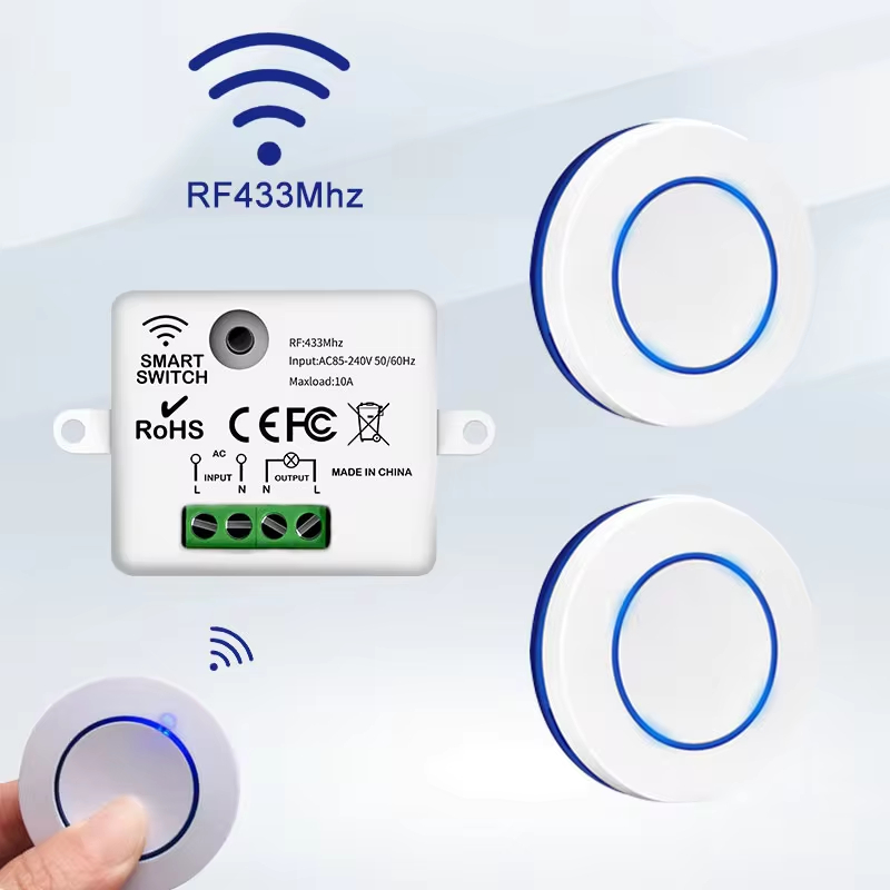 Công tắc điều khiển từ xa không dây AXUS RF 433MHz 10A Relay Receiver, công tắc đèn mini tròn cho đè