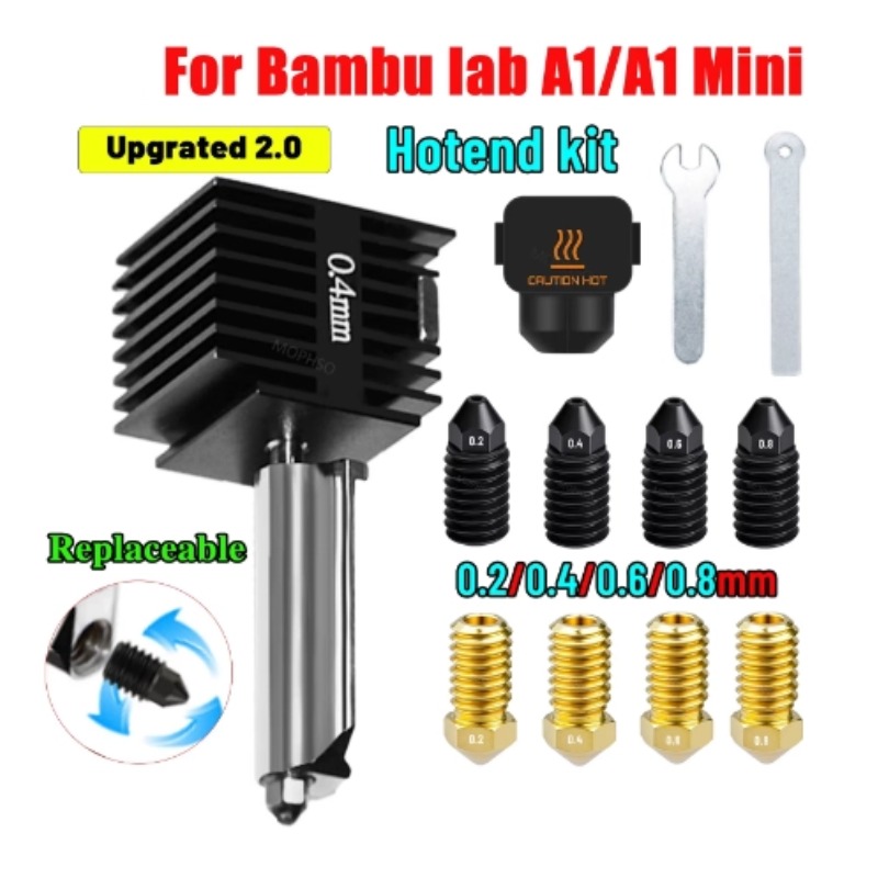 【HOT】 Nâng cấp Hotend 2.0 cho Bambu Lab A1, bộ đầu phun cho Bambu Lab A1 Mini, đầu phun thép cứng ch