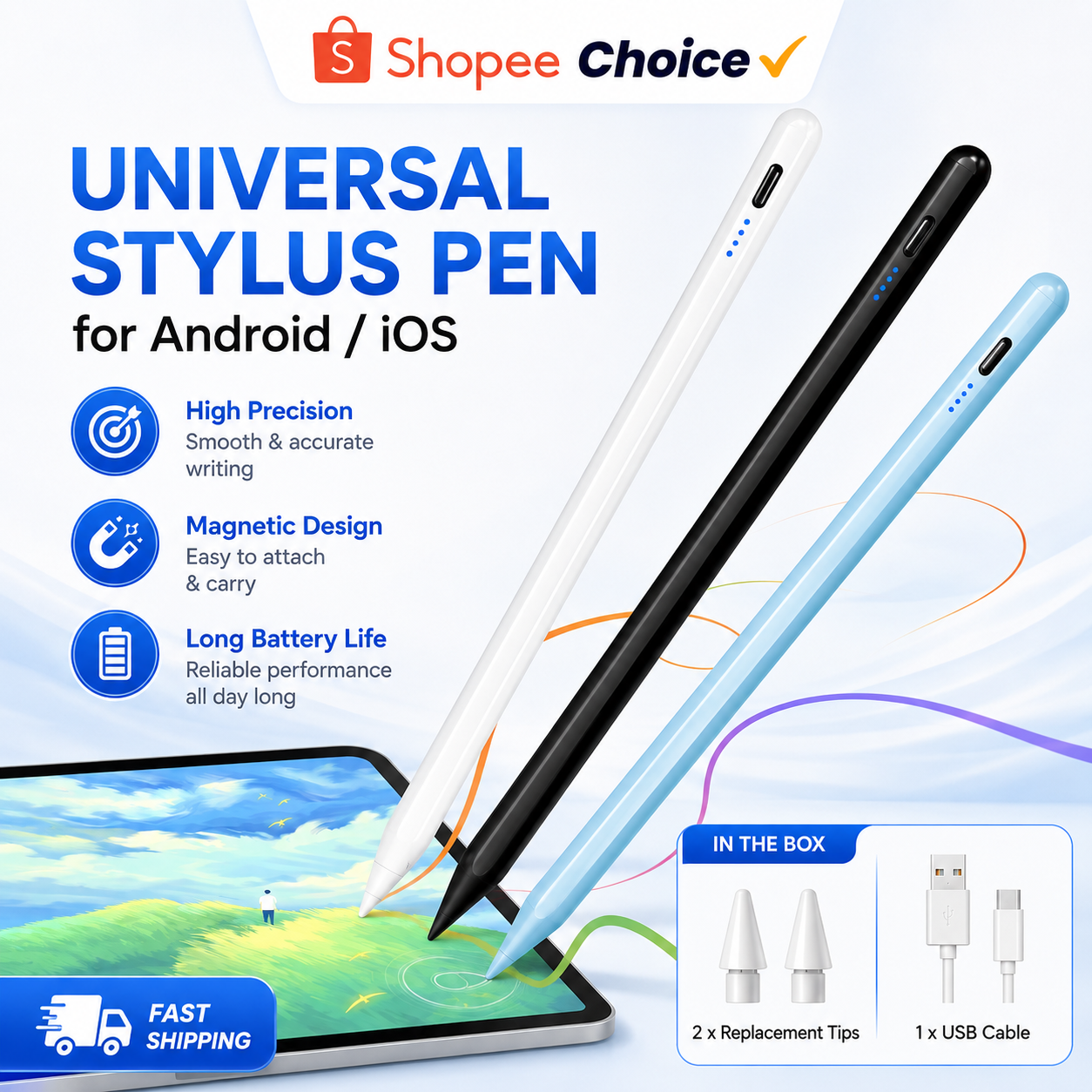 Bút cảm ứng thông minh màn hình điện dung Universal Stylus Touch Pencil, dùng cho Android, iOS, iPad