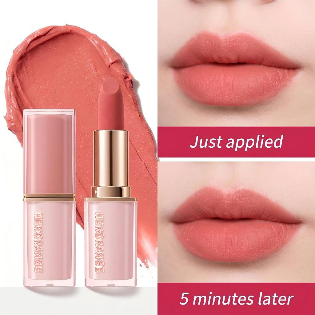 HERORANGE Son lì vuông mờ tinh thể, mịn mượt, chống nước và mồ hôi, lâu trôi không dính cốc, lên màu chuẩn, làm sáng khuôn mặt, quà Giáng sinh lý tưởng