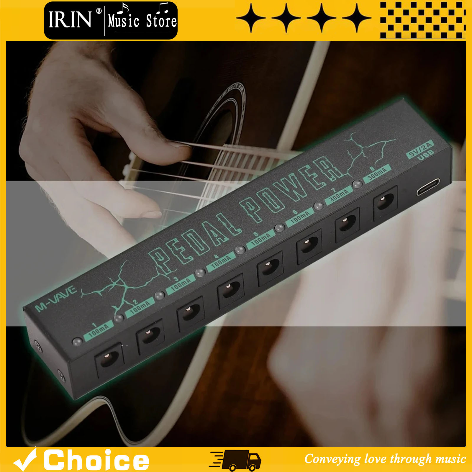 Nguồn cấp điện cho pedal guitar M-VAVE PEDAL POWER, 8 ngõ ra DC 9V cách ly 100mA hoặc 300mA, phụ kiệ