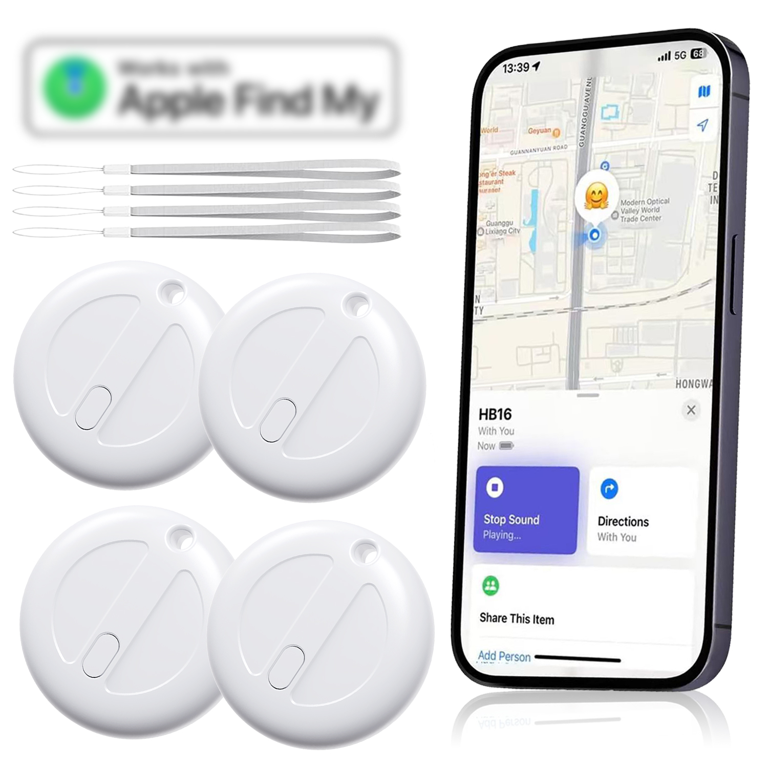 Thiết bị định vị Smart Tag tương thích Apple Find My (chỉ iOS), lý tưởng cho chìa khóa, ví, hành lý 