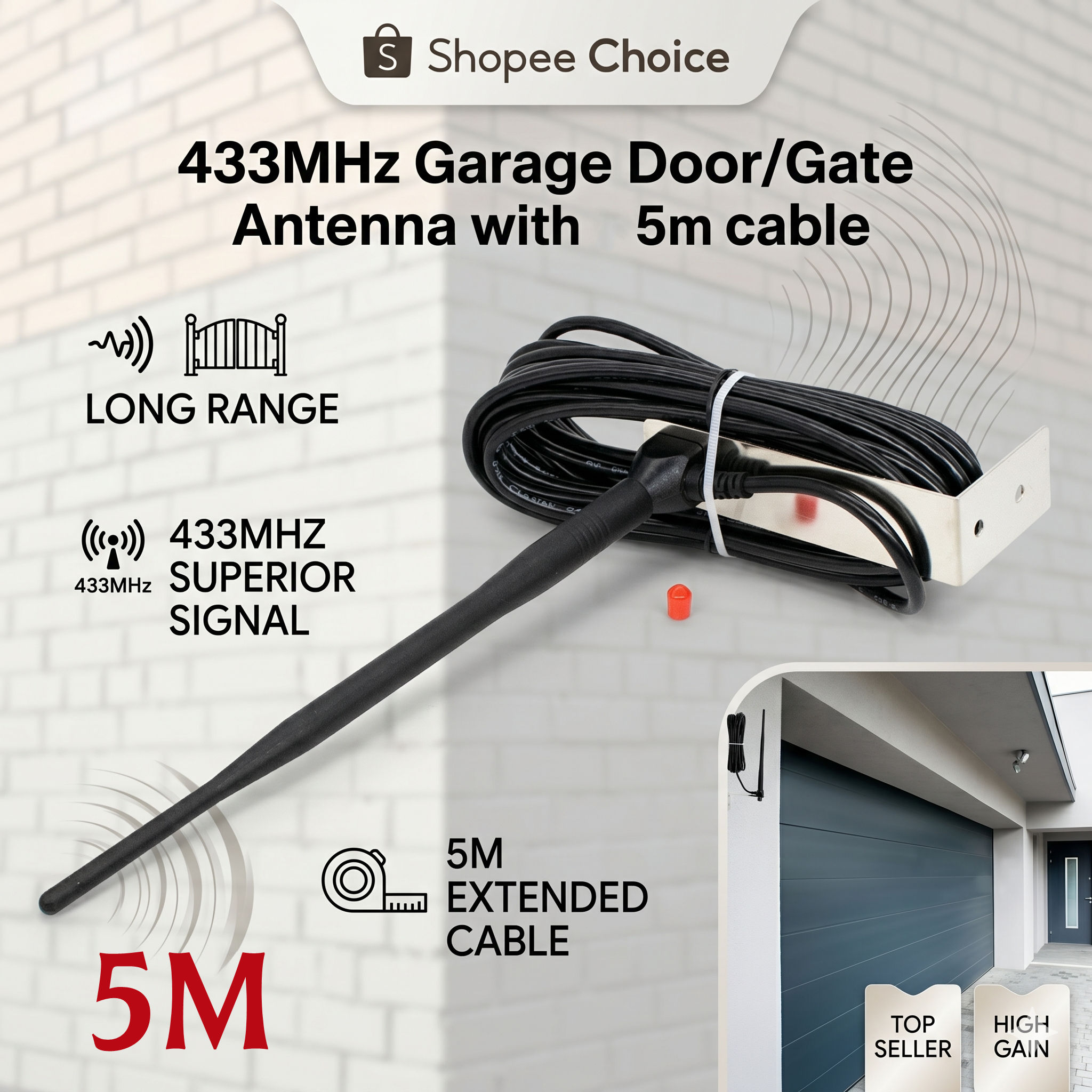 5m Dây 433.92MHz Anten Ngoài Cửa Nhà Để Xe Anten Tăng Cường Tín Hiệu Điều Khiển Từ Xa