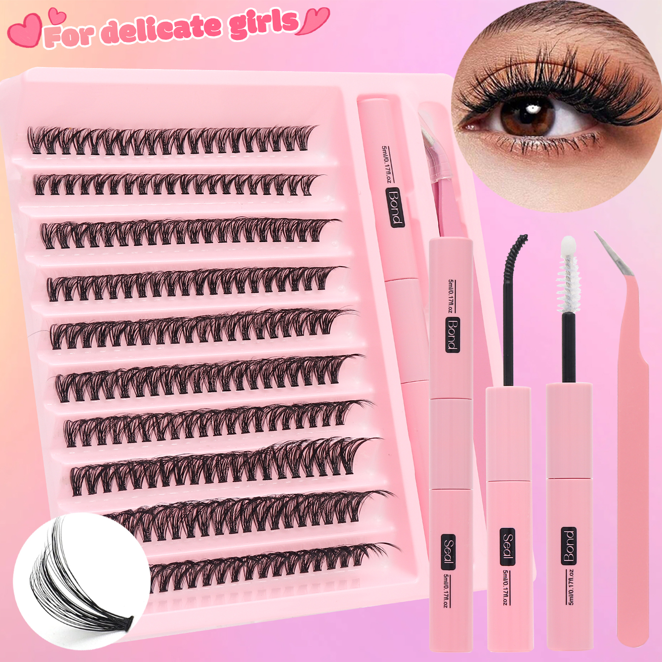 Bộ Kit Lông Mi Cụm Wispy Cụm Lông Mi Tự Nhiên DIY 9-14mm Nối Mi 200 Cụm D Uốn Cong Kèm Keo Và Kẹp Tỉ