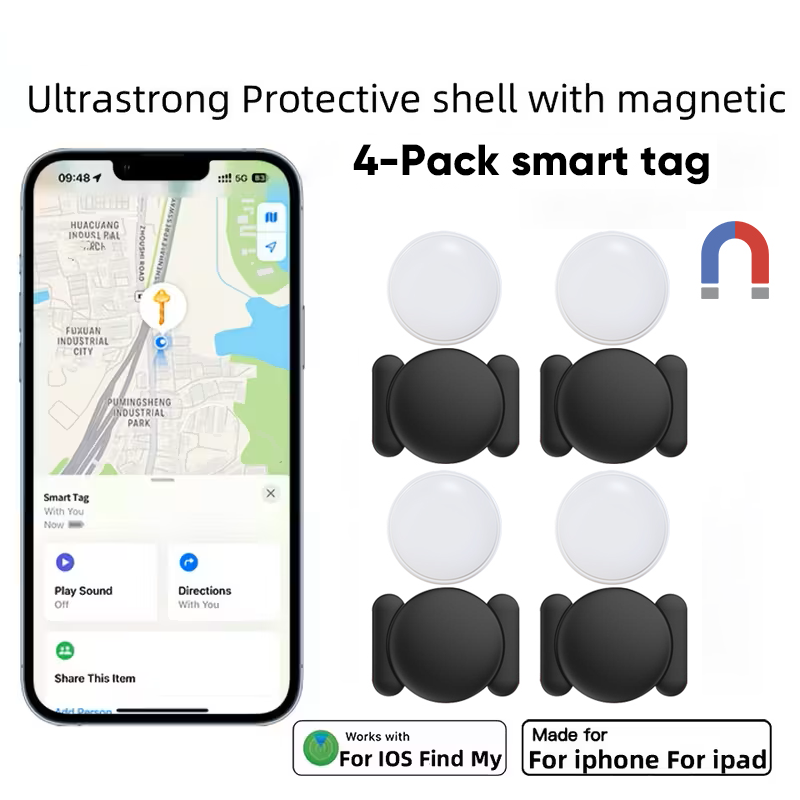 Bộ 4 thẻ định vị thông minh Find My Tracker dùng cho Apple Find My, vỏ silicone nam châm chắc chắn, 