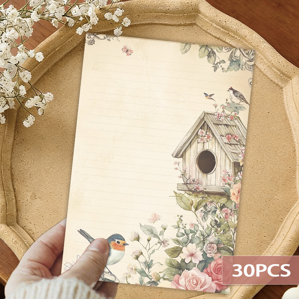 B5 Giấy Viết Lót Vết Xước Note Tạp Chí Notebook Bảng Trắng Notebook Vintage Floral House 30 Tờ