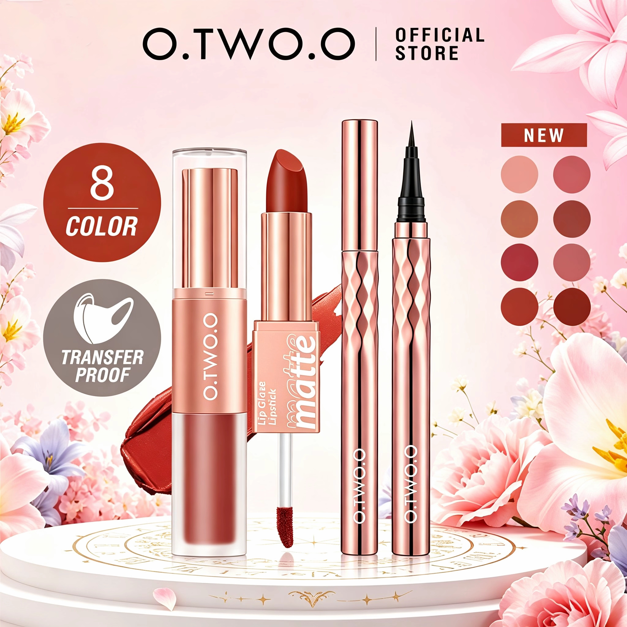 Bộ Trang Điểm Mắt O.TWO.O 2 Món, Kẻ Mắt Nước Chính Xác & Son Kem Lì 2 Đầu, Trang Điểm Lâu Trôi Phù H