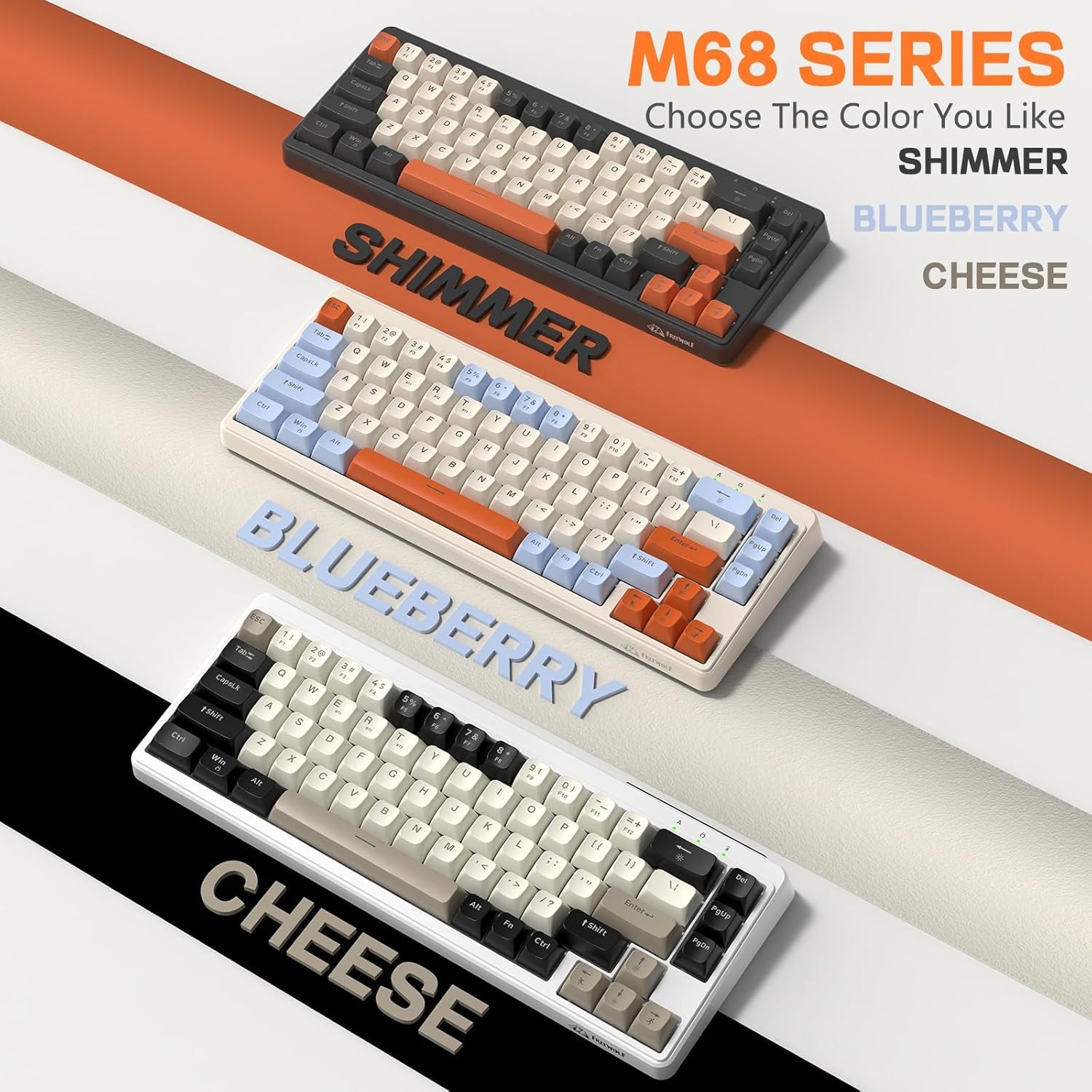Bàn phím không dây FREEWOLF M68 68 phím Kết nối Bluetooth PBT Keycaps Bàn phím chơi game cơ có thể h