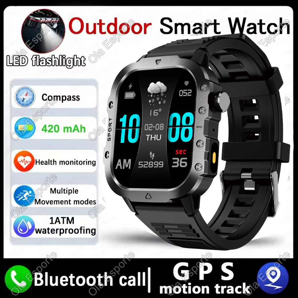 Đồng hồ thông minh cấp quân sự mới Nam GPS Đèn pin 3ATM Đồng hồ chống nước Cuộc gọi Bluetooth Thể th