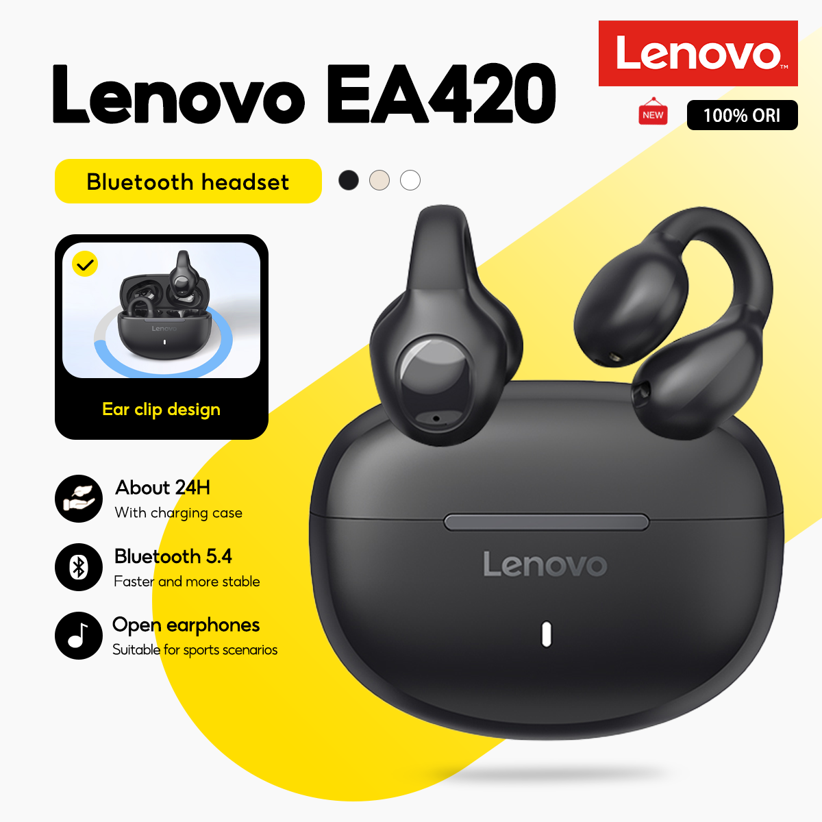 Tai nghe Lenovo EA420 Không dây TWS Kẹp Tai Chữ U Bluetooth 5.4 Điều Khiển Cảm Ứng Thời Lượng Pin Dà