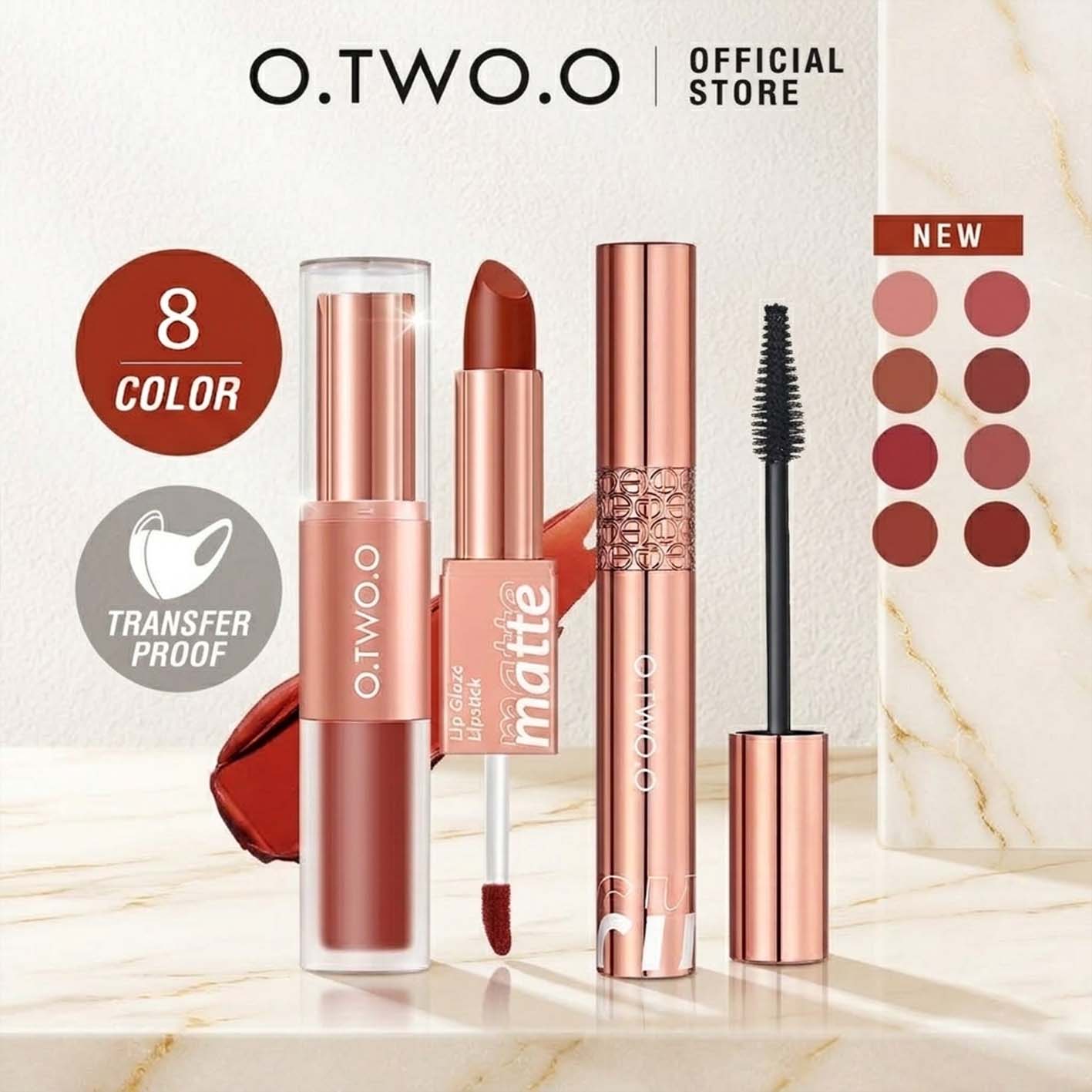 Bộ trang điểm O.TWO.O gồm 2 món: Mascara làm dày và cong mi + Son thỏi 2 đầu lì, mỹ phẩm nhỏ gọn tiệ