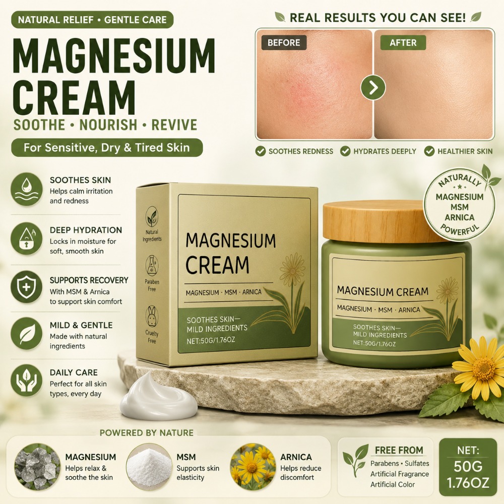 Kem Magiê 50g với MSM & Arnica, Thấm Nhanh – Giảm Đau & Cứng Cơ | Chiết xuất Arnica, MSM, Hỗ trợ Mệt